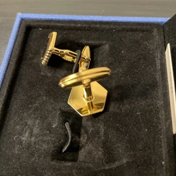 NEW Vintage Lanvin OnyxGold tone Hexagon Cufflinks